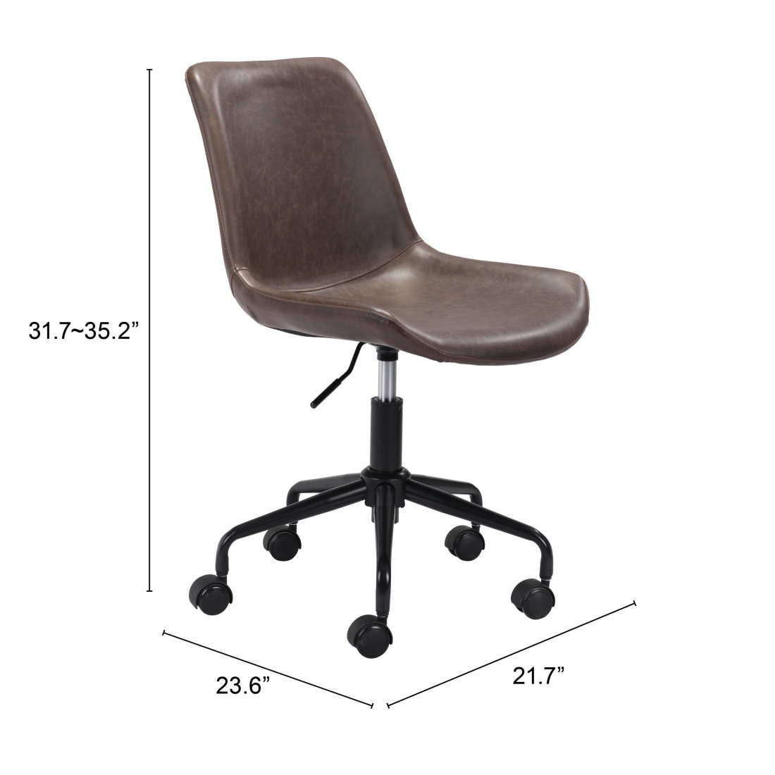Brown and Black Adjustable Swivel Faux Leather Rolling Office Chair Homeroots Office