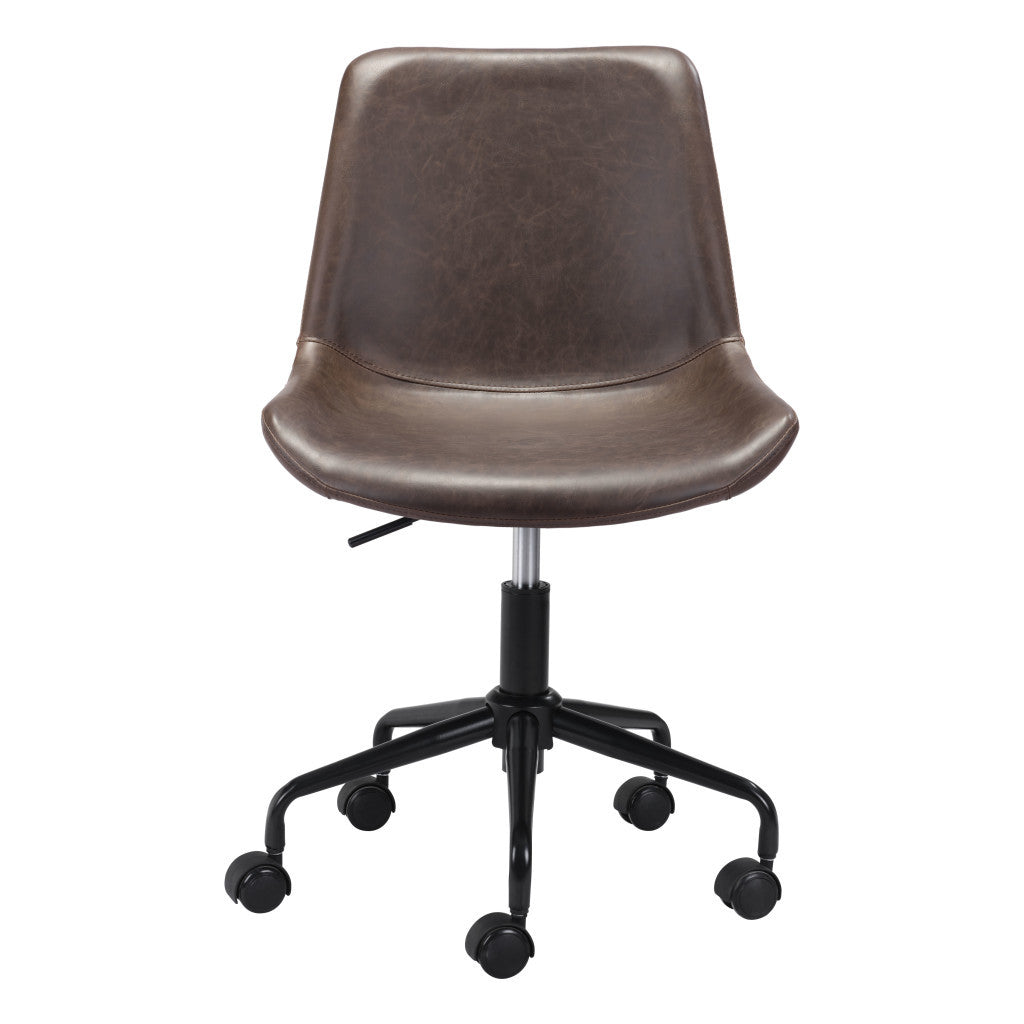 Brown and Black Adjustable Swivel Faux Leather Rolling Office Chair Homeroots Office
