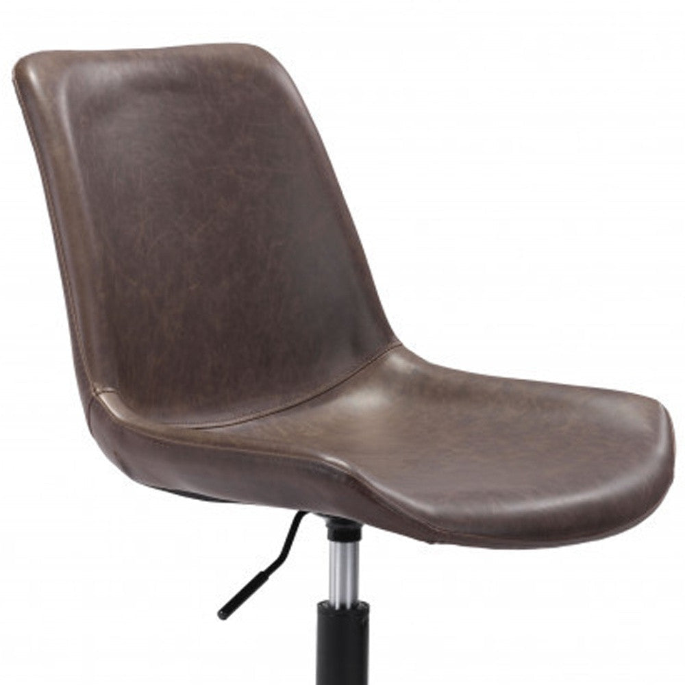 Brown and Black Adjustable Swivel Faux Leather Rolling Office Chair Homeroots Office