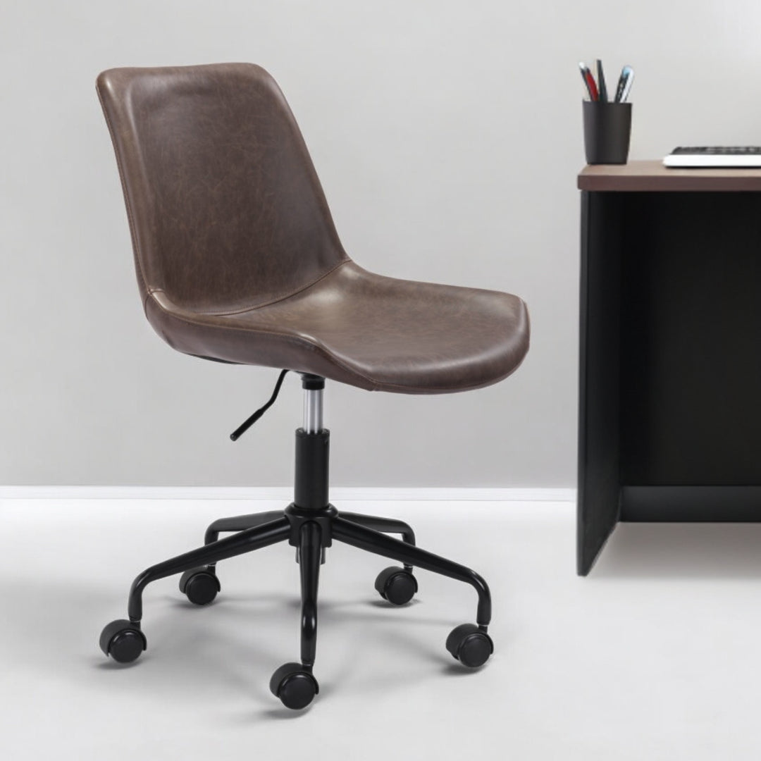 Brown and Black Adjustable Swivel Faux Leather Rolling Office Chair Homeroots Office