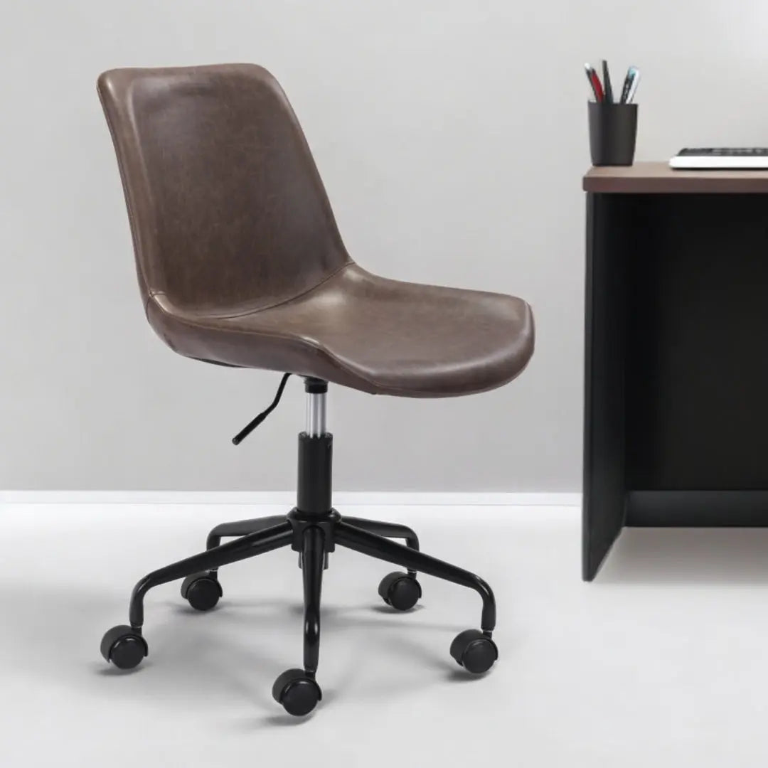 Brown and Black Adjustable Swivel Faux Leather Rolling Office Chair Homeroots Office