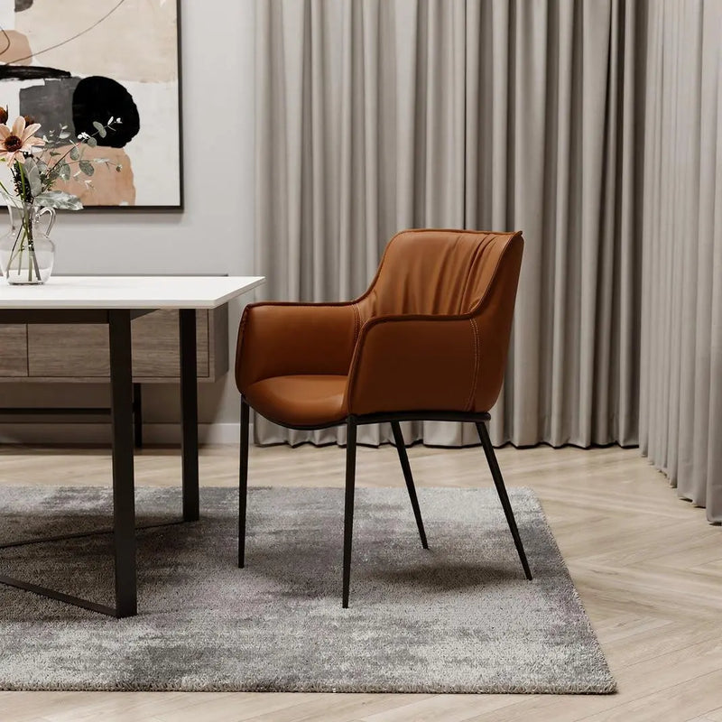 Brown and Black Faux Leather and Steel Dining Arm Chair Homeroots Kitchen & Dining