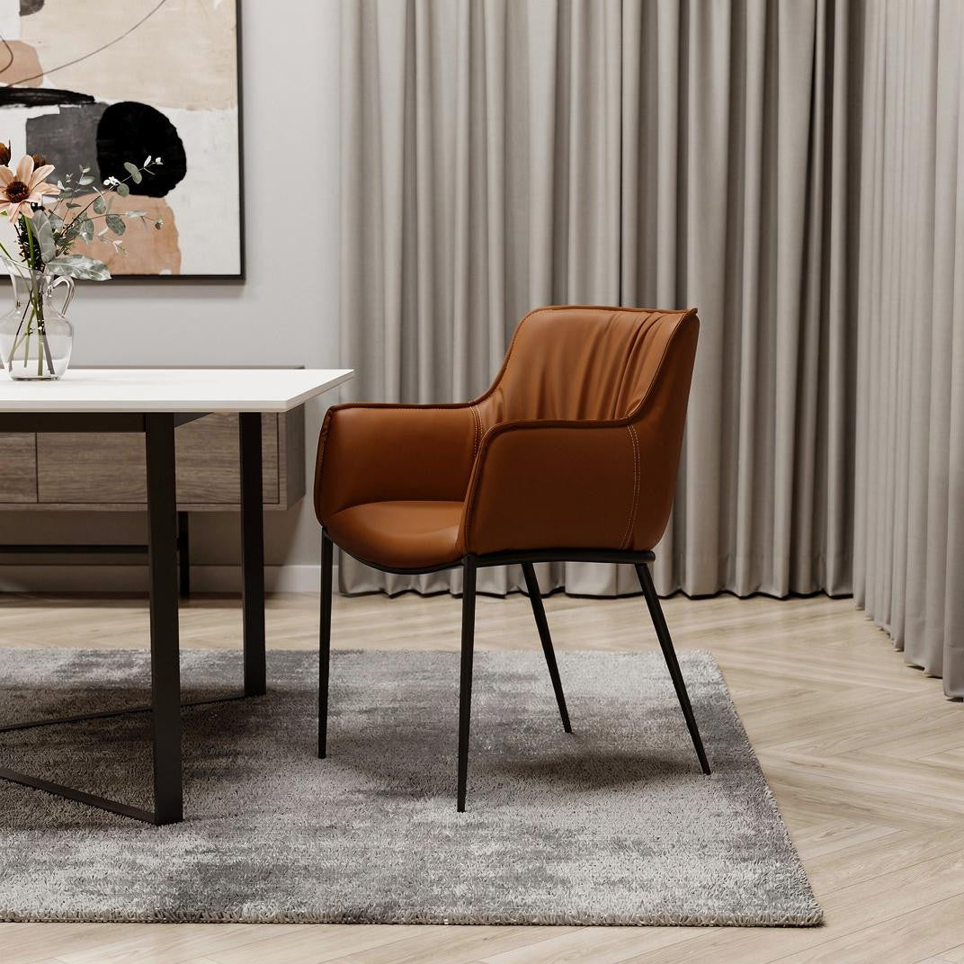Brown and Black Faux Leather and Steel Dining Arm Chair Homeroots Kitchen & Dining
