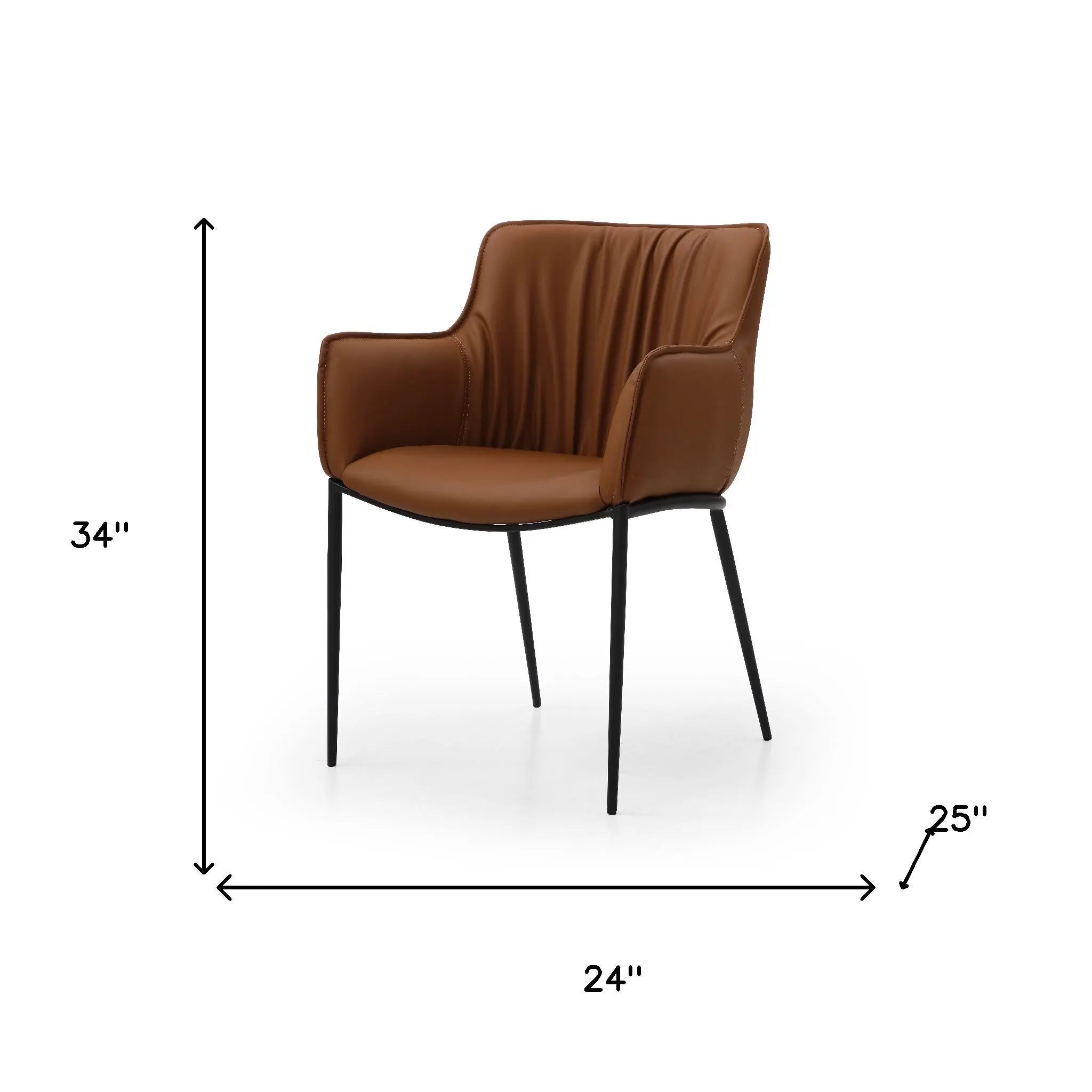 Brown and Black Faux Leather and Steel Dining Arm Chair Homeroots Kitchen & Dining