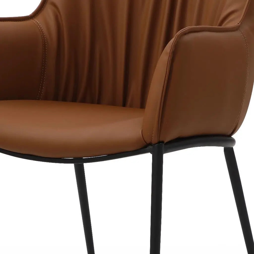 Brown and Black Faux Leather and Steel Dining Arm Chair Homeroots Kitchen & Dining