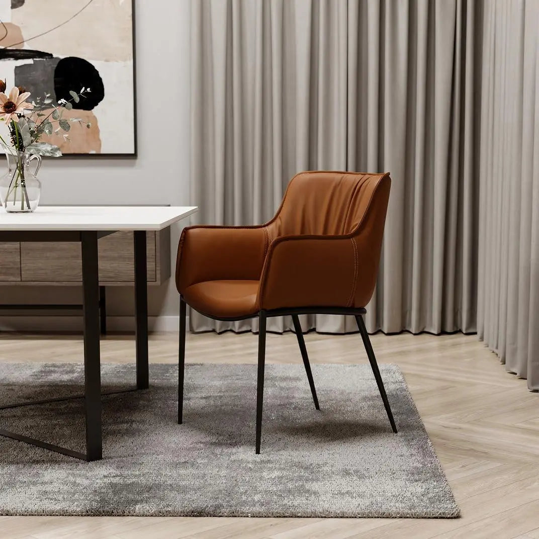 Brown and Black Faux Leather and Steel Dining Arm Chair Homeroots Kitchen & Dining