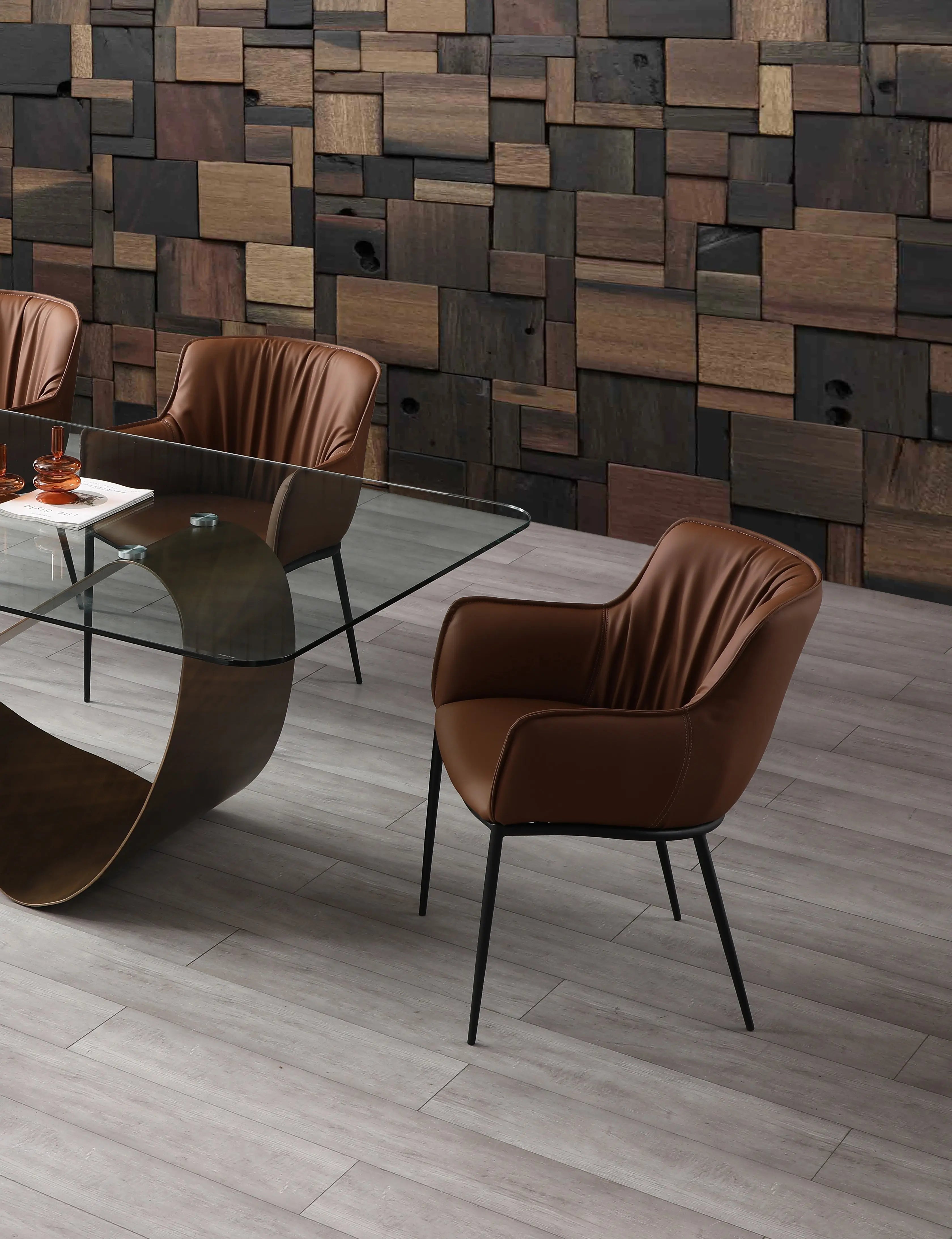 Brown and Black Faux Leather and Steel Dining Arm Chair Homeroots Kitchen & Dining