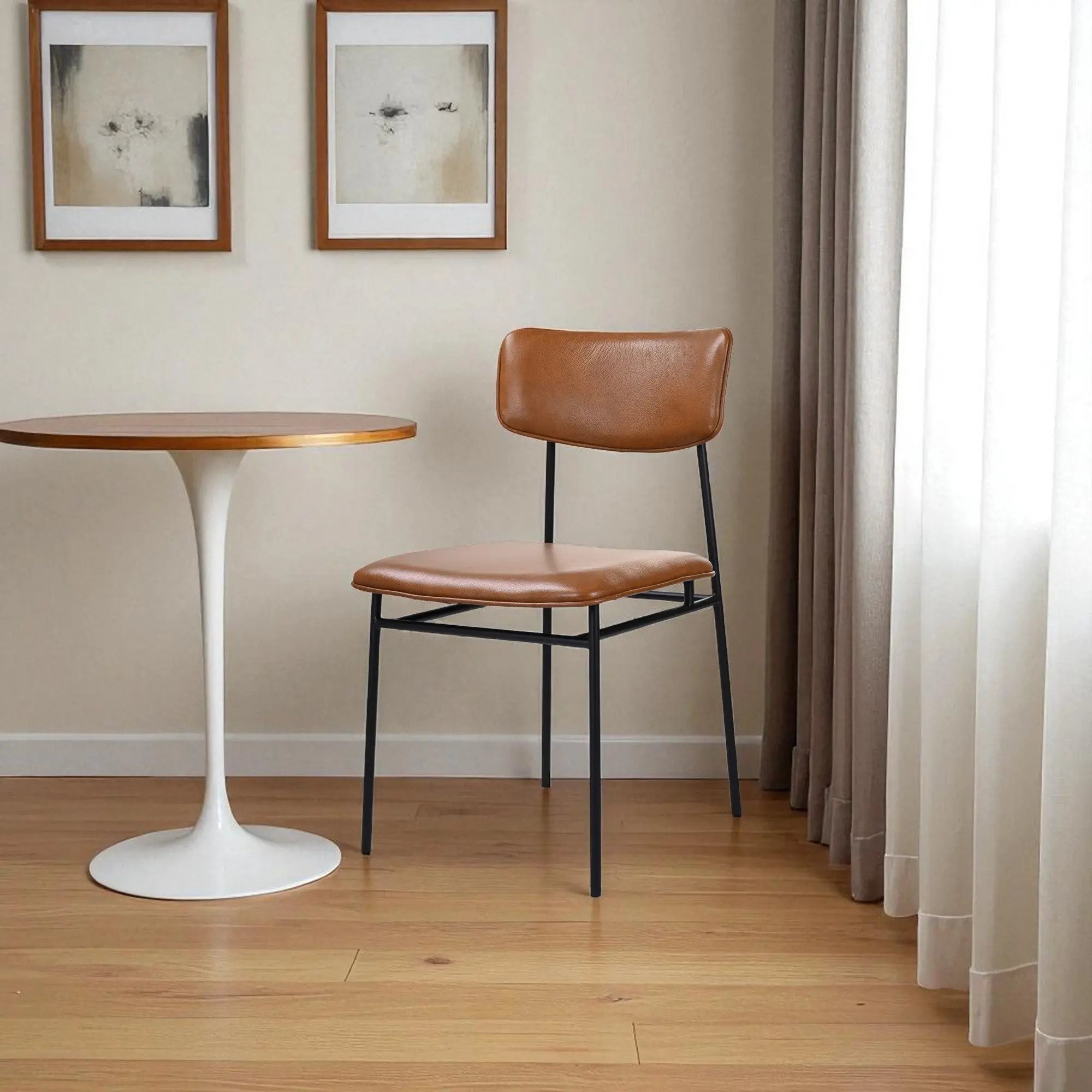 Brown and Black Leather Open Back Dining Side Chair Homeroots Kitchen & Dining