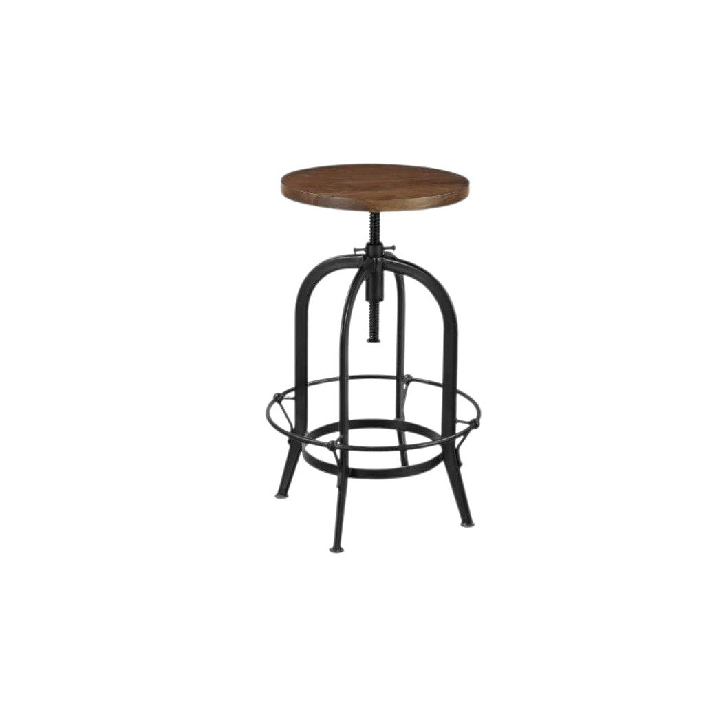 Brown and Black Solid Wood and Metal Backless Adjustable Height Swivel Bar Chair Homeroots Living Room