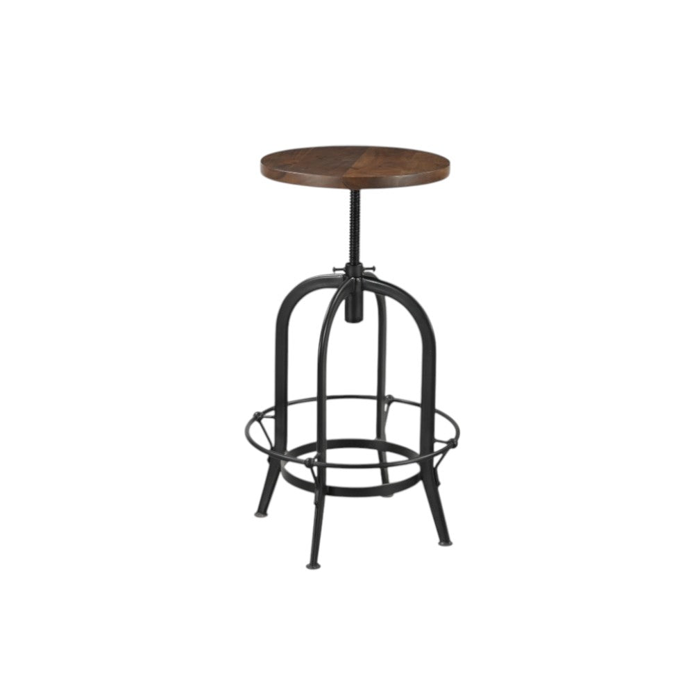 Brown and Black Solid Wood and Metal Backless Adjustable Height Swivel Bar Chair Homeroots Living Room