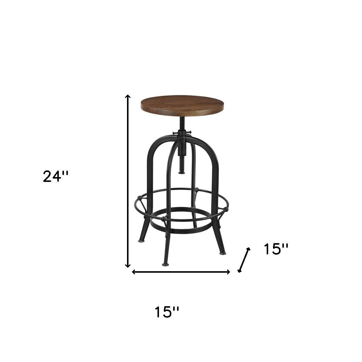Brown and Black Solid Wood and Metal Backless Adjustable Height Swivel Bar Chair Homeroots Living Room