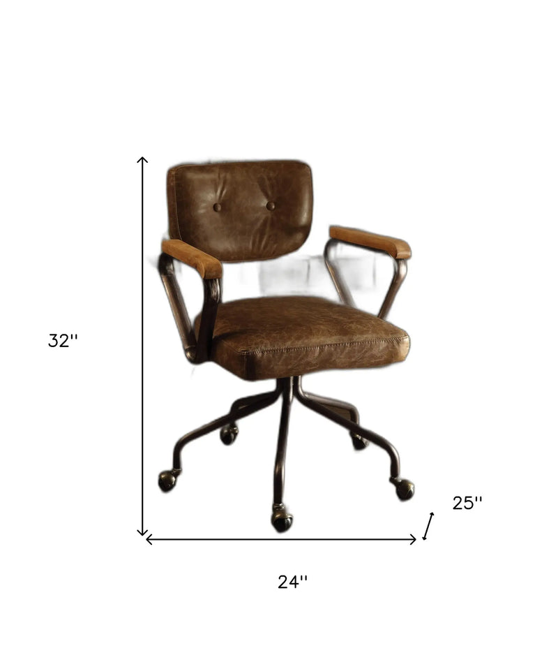 Brown and Black Swivel Faux Leather Rolling Office Chair Homeroots Office