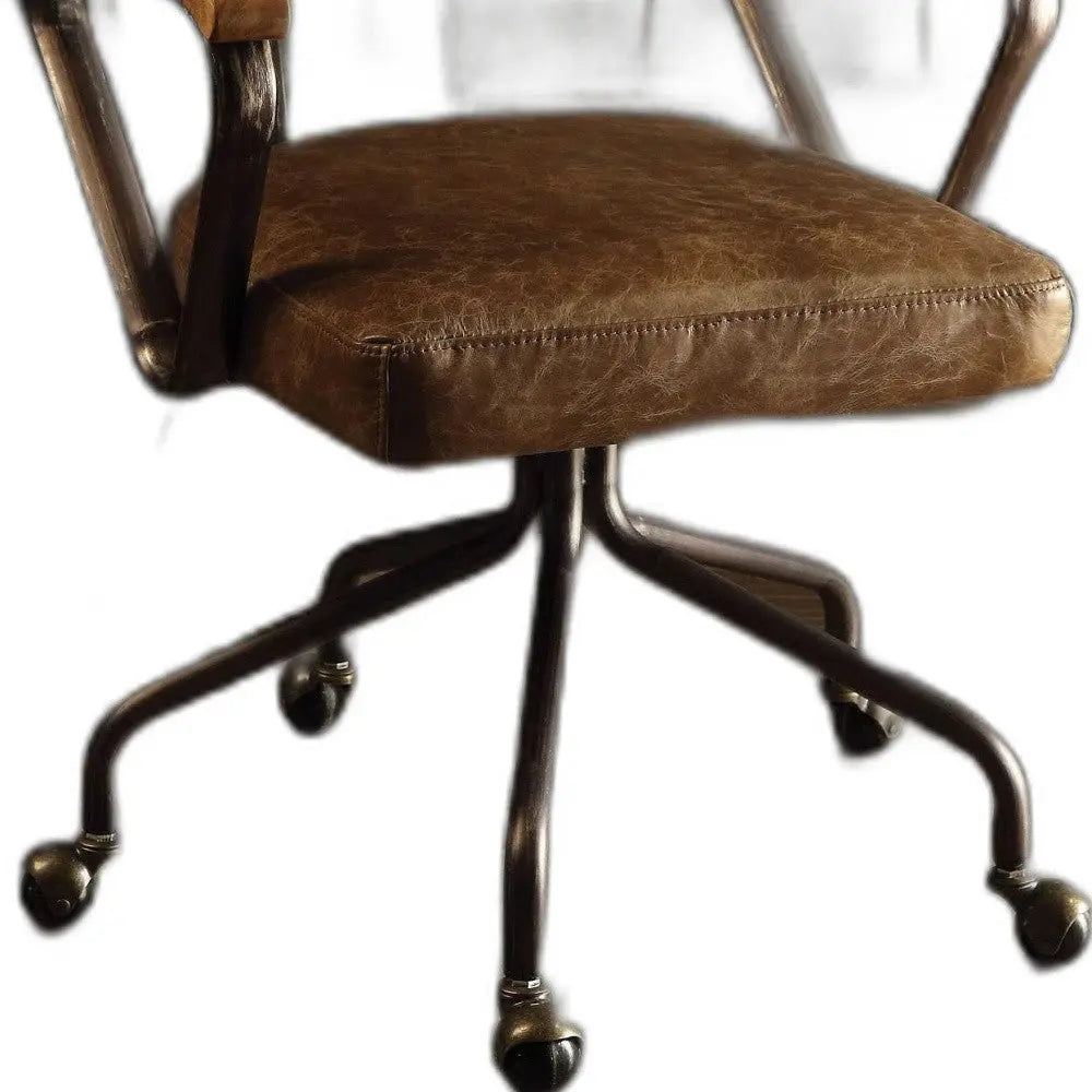 Brown and Black Swivel Faux Leather Rolling Office Chair Homeroots Office