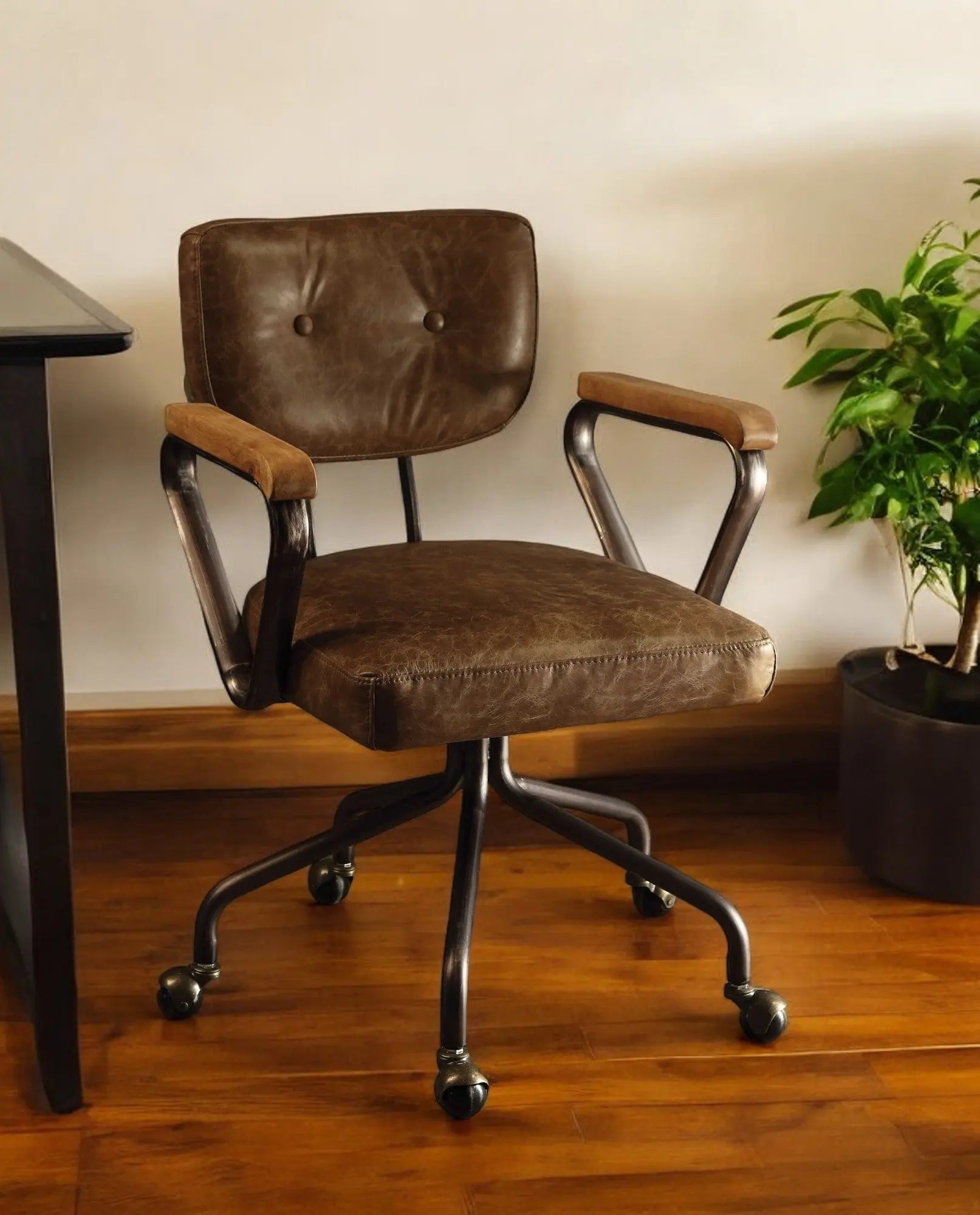Brown and Black Swivel Faux Leather Rolling Office Chair Homeroots Office