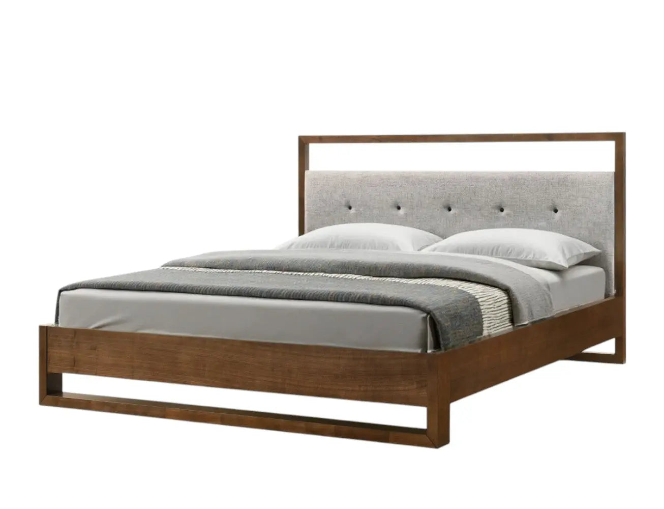 Brown and Gray Wood Tufted Upholstered Queen Bed Frame Homeroots Bed & Bath
