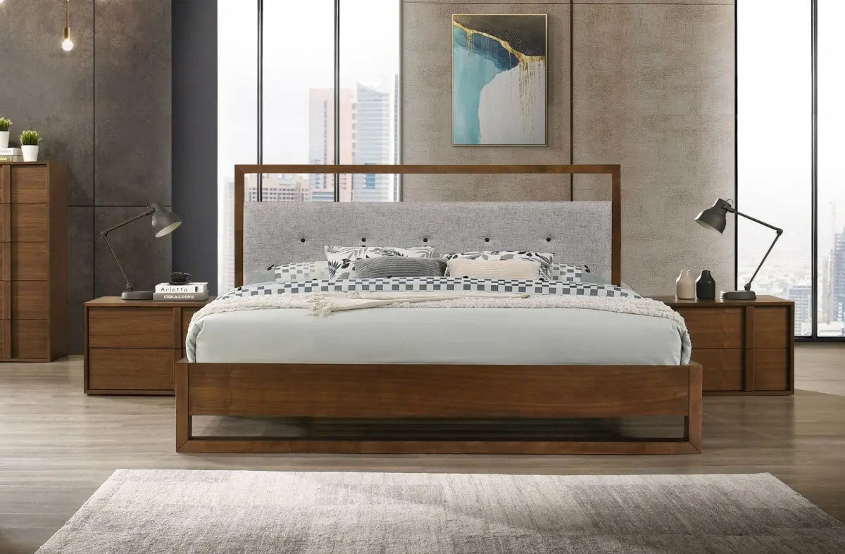Brown and Gray Wood Tufted Upholstered Queen Bed Frame Homeroots Bed & Bath