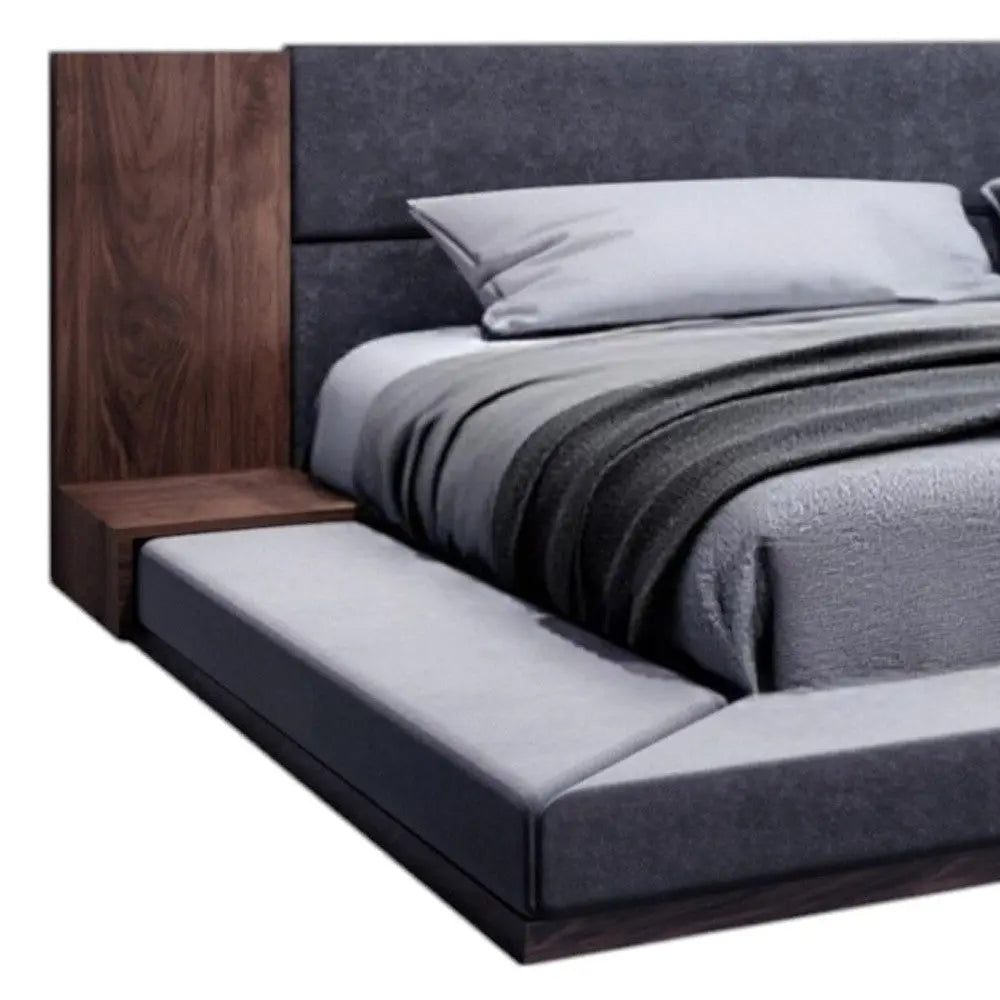Brown and Gray Wood Upholstered King Bed Frame Homeroots Bed & Bath
