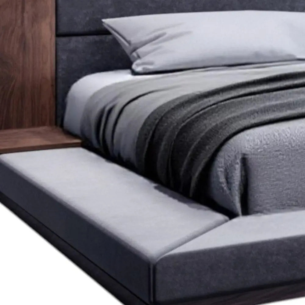 Brown and Gray Wood Upholstered King Bed Frame Homeroots Bed & Bath