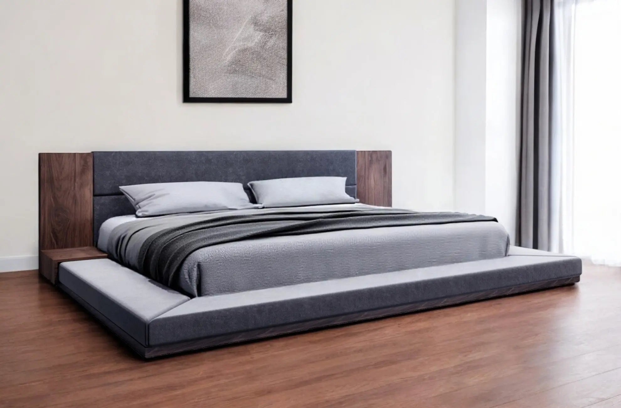 Brown and Gray Wood Upholstered King Bed Frame Homeroots Bed & Bath