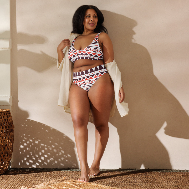 Brown and Orange Recycled High Waisted Bikini for Women Adirelounge
