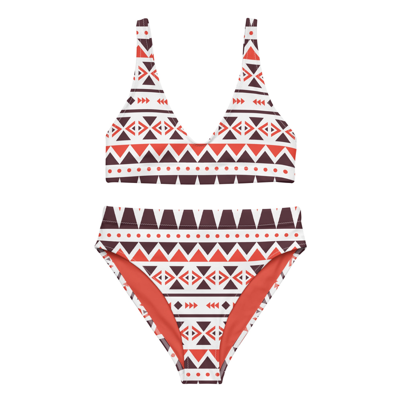 Brown and Orange Recycled High Waisted Bikini for Women Adirelounge