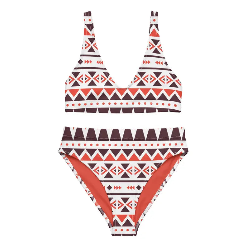Brown and Orange Recycled High Waisted Bikini for Women Adirelounge