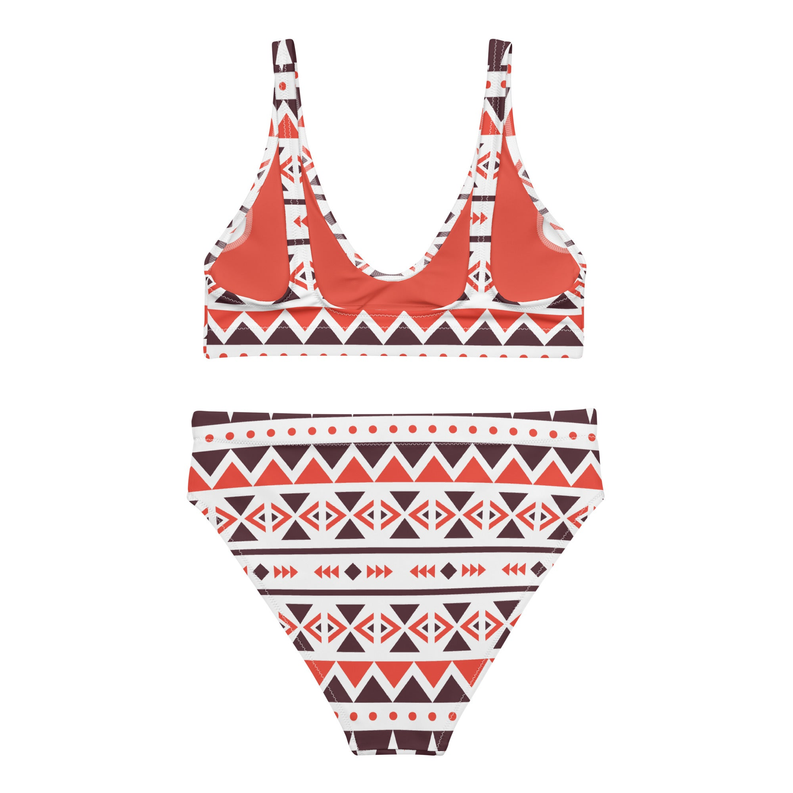 Brown and Orange Recycled High Waisted Bikini for Women Adirelounge