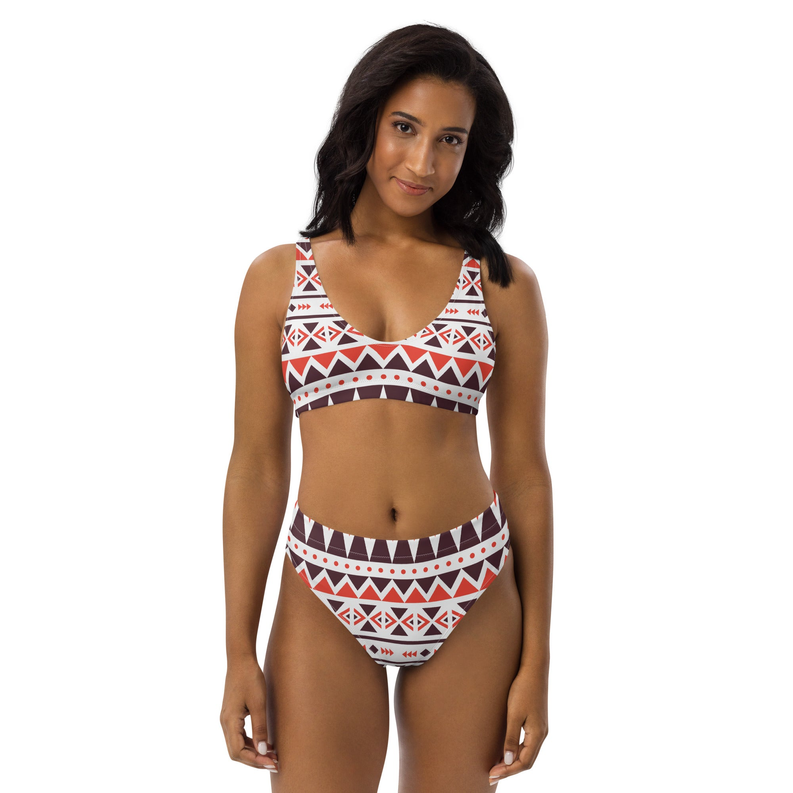 Brown and Orange Recycled High Waisted Bikini for Women Adirelounge