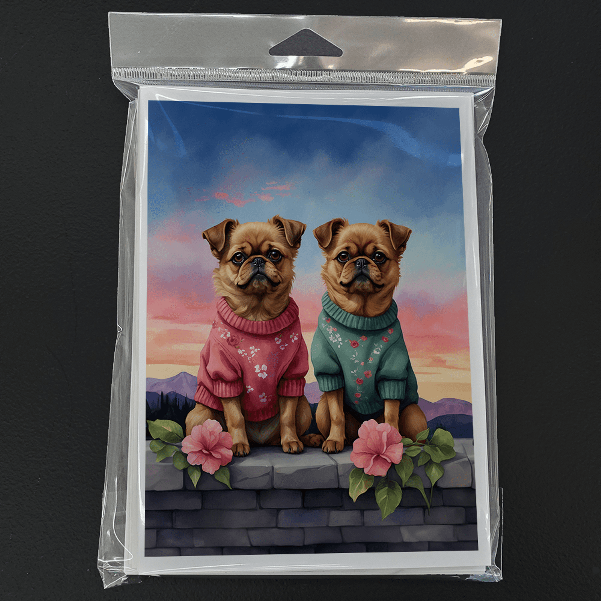 Brussels Griffon Two Hearts Greeting Cards Pack of 8 Caroline's Treasures