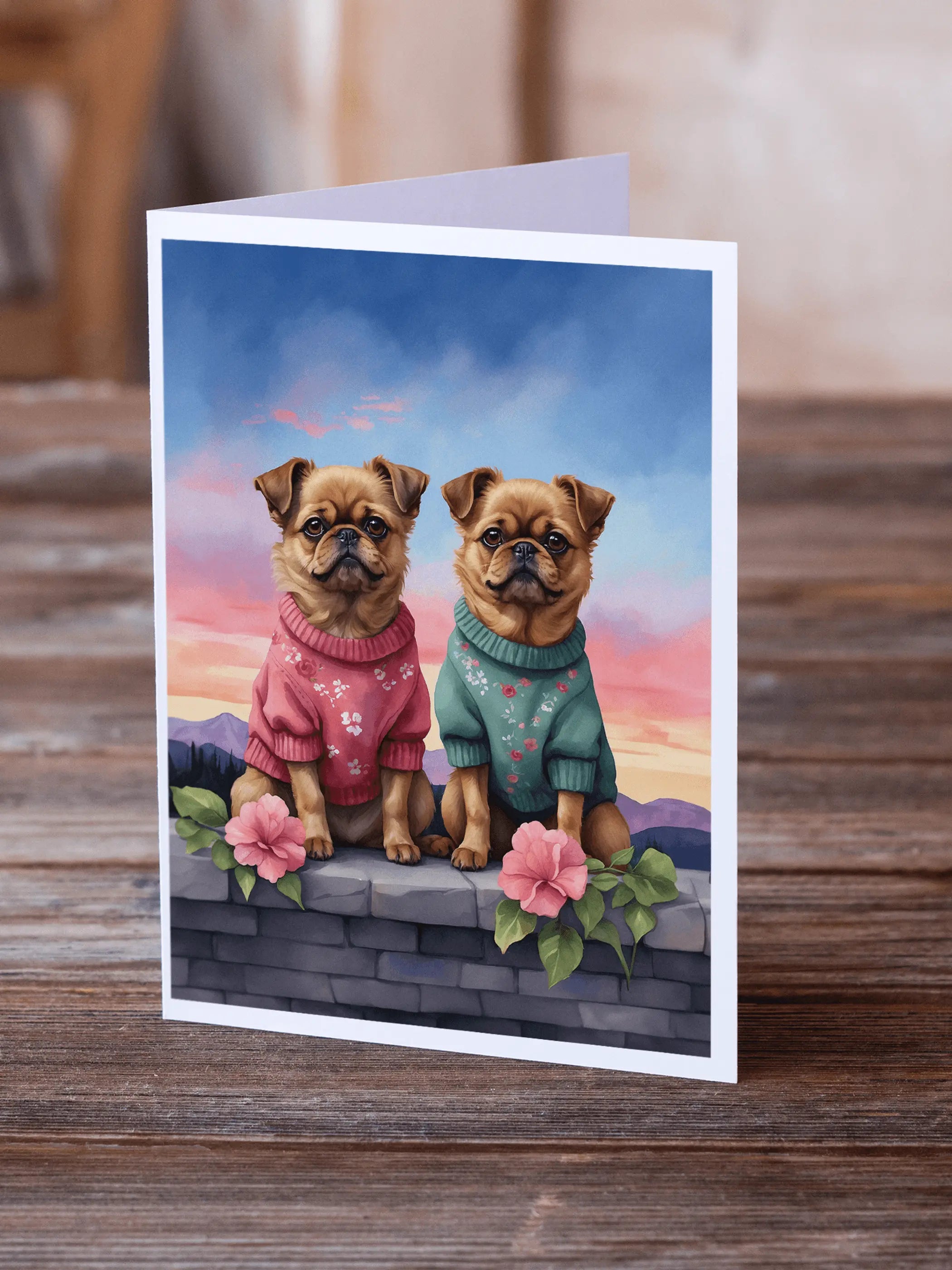 Brussels Griffon Two Hearts Greeting Cards Pack of 8 Caroline's Treasures