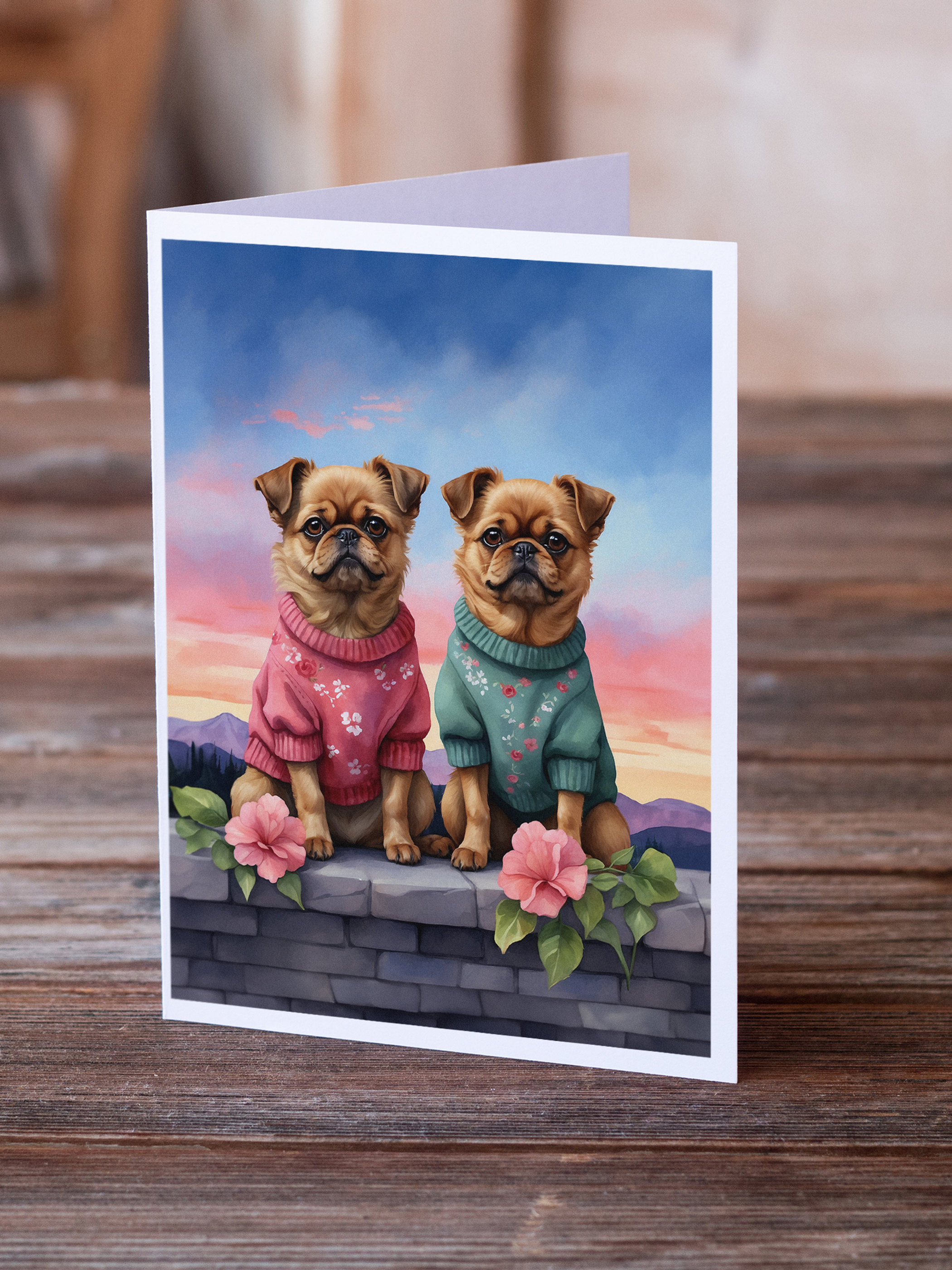 Brussels Griffon Two Hearts Greeting Cards Pack of 8 Caroline's Treasures