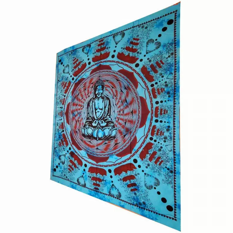 Buddha In Dharma Chakra Mudra On A Lotus Flower Full Size Tapestry Wall Art Wild Lotus
