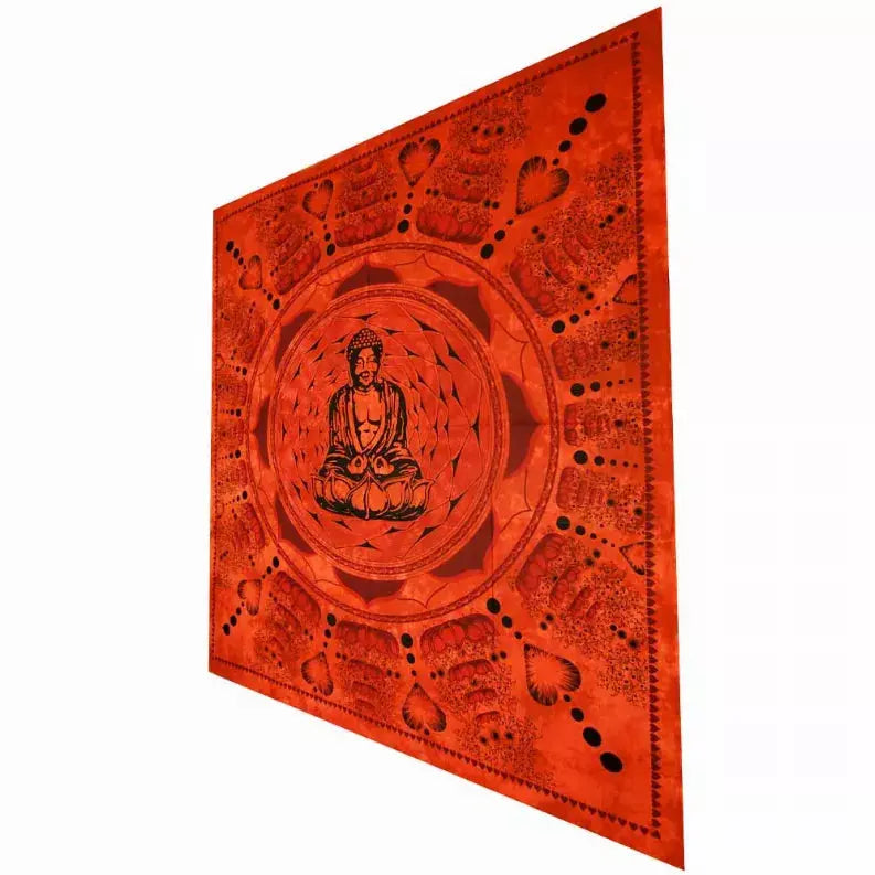 Buddha In Dharma Chakra Mudra On A Lotus Flower Full Size Tapestry Wall Art Wild Lotus
