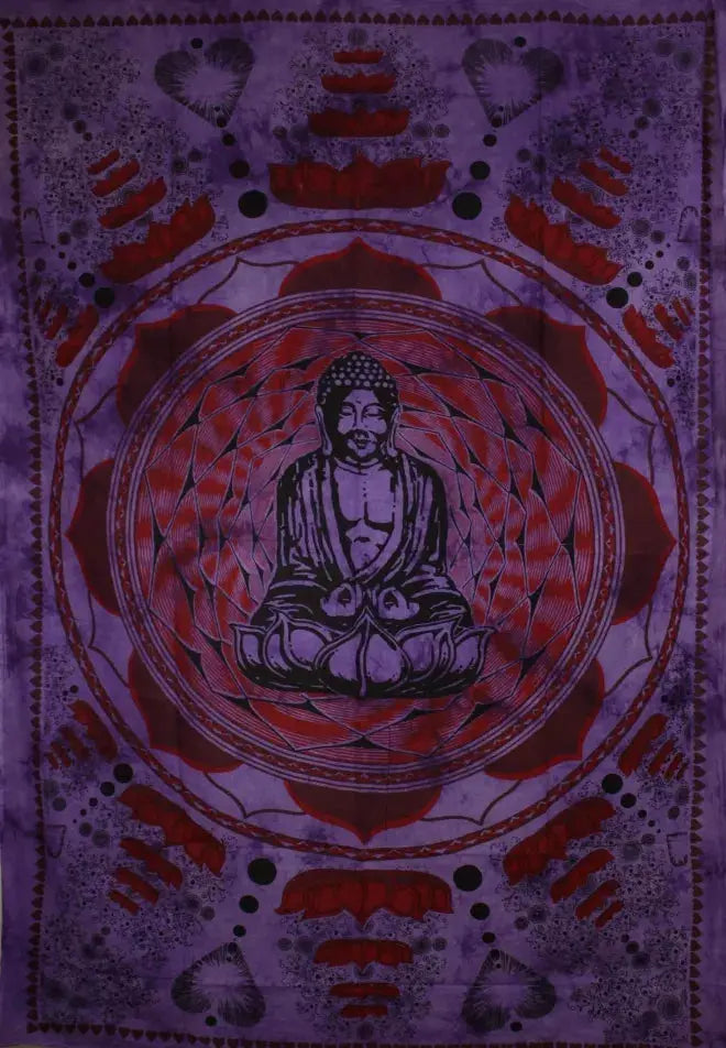 Buddha In Dharma Chakra Mudra On A Lotus Flower Tapestry Wild Lotus