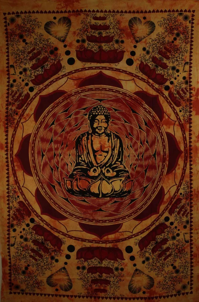 Buddha In Dharma Chakra Mudra On A Lotus Flower Tapestry Wild Lotus