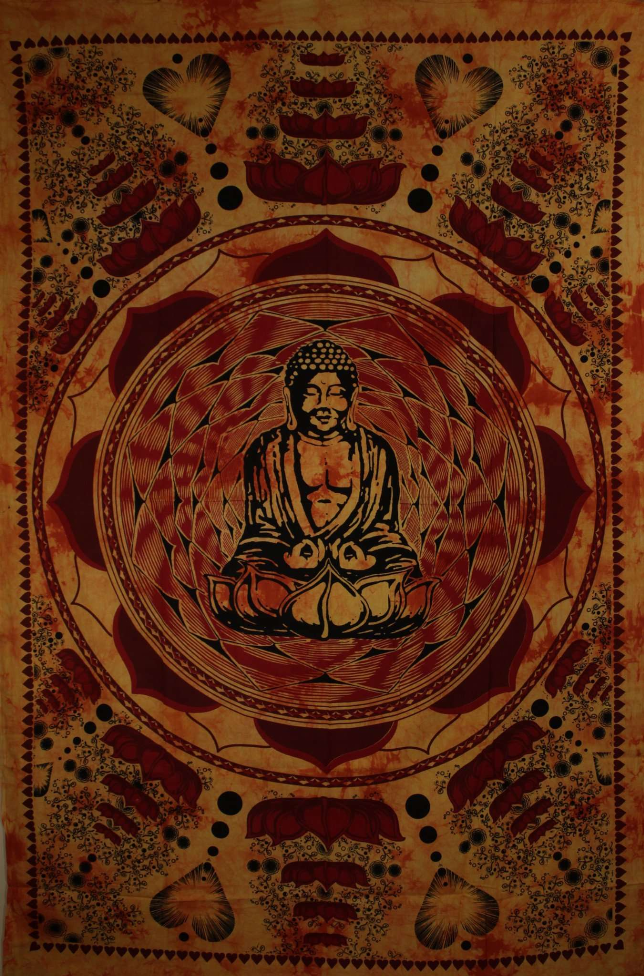 Buddha In Dharma Chakra Mudra On A Lotus Flower Tapestry Wild Lotus