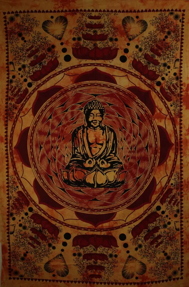 Buddha In Dharma Chakra Mudra On A Lotus Flower Tapestry Wild Lotus