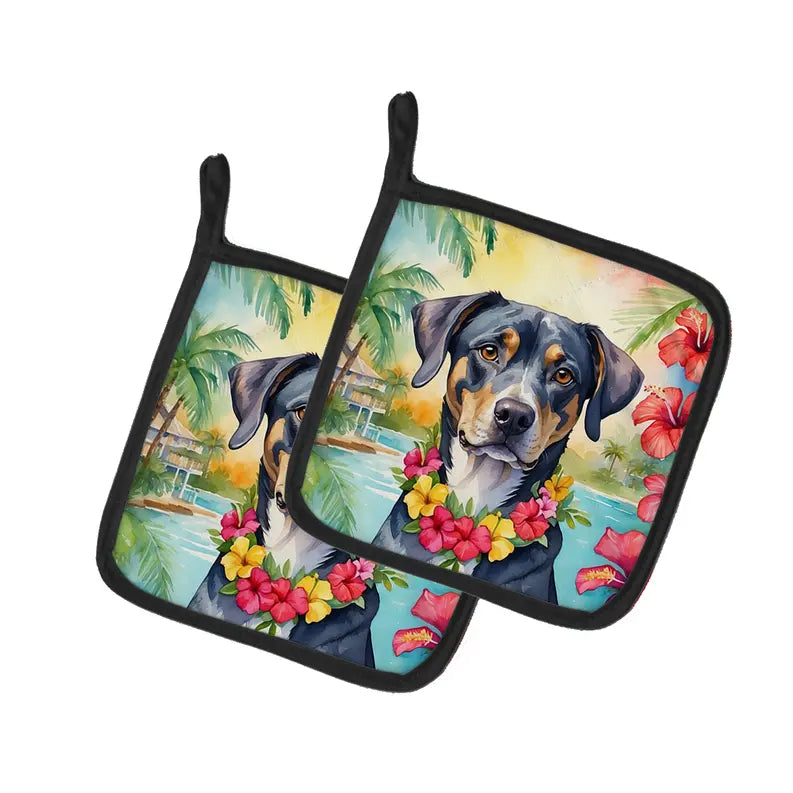 Bull Terrier Luau Pair of Pot Holders Caroline's Treasures