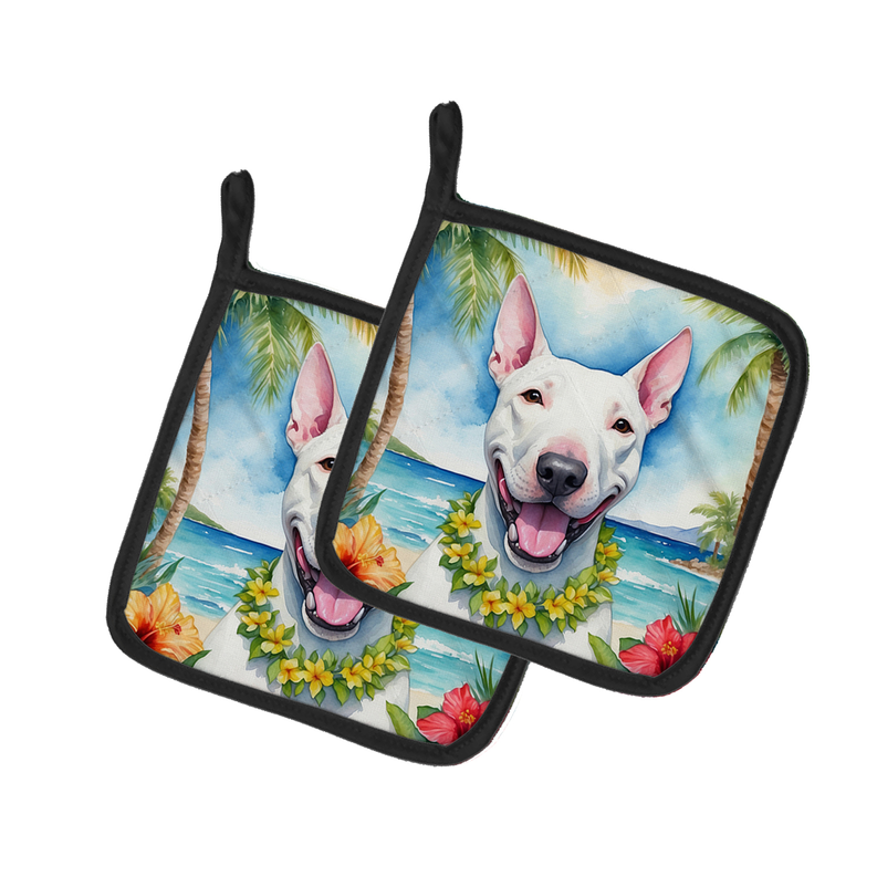 Bull Terrier Luau Pair of Pot Holders Caroline's Treasures