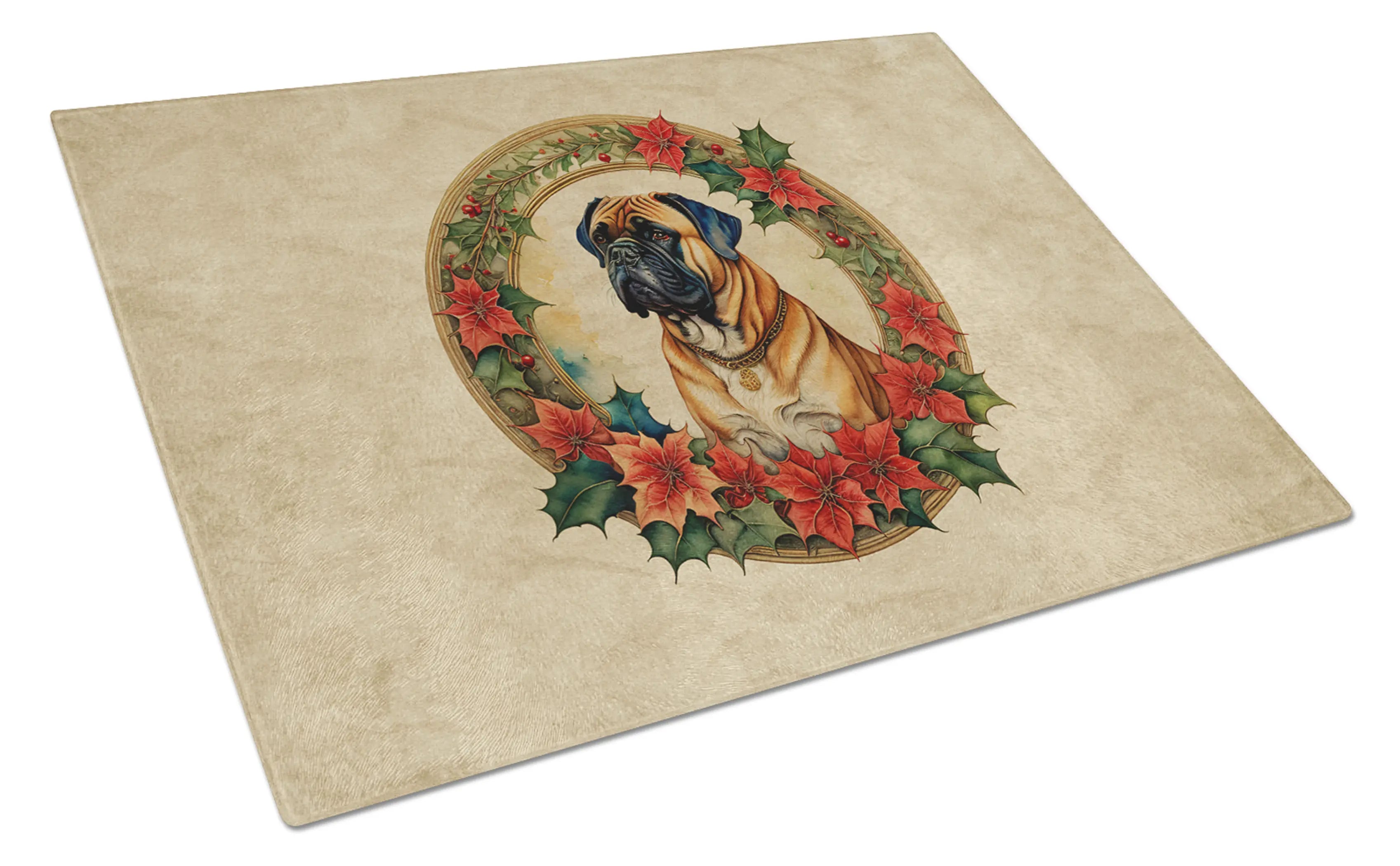 Bullmastiff Christmas Flowers Glass Cutting Board Caroline's Treasures