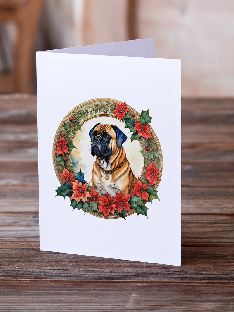 Bullmastiff Christmas Flowers Greeting Cards Pack of 8 Caroline's Treasures