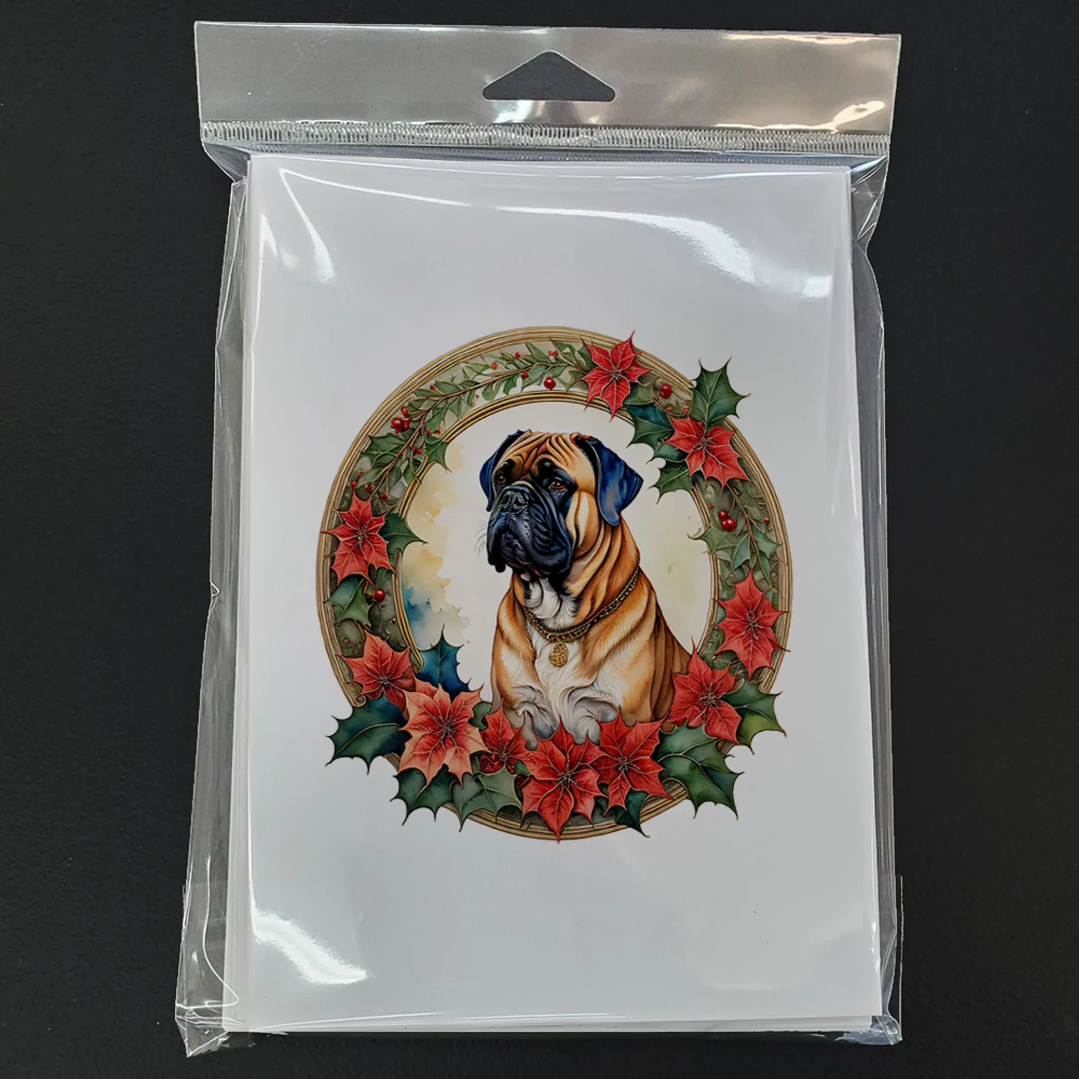 Bullmastiff Christmas Flowers Greeting Cards Pack of 8 Caroline's Treasures