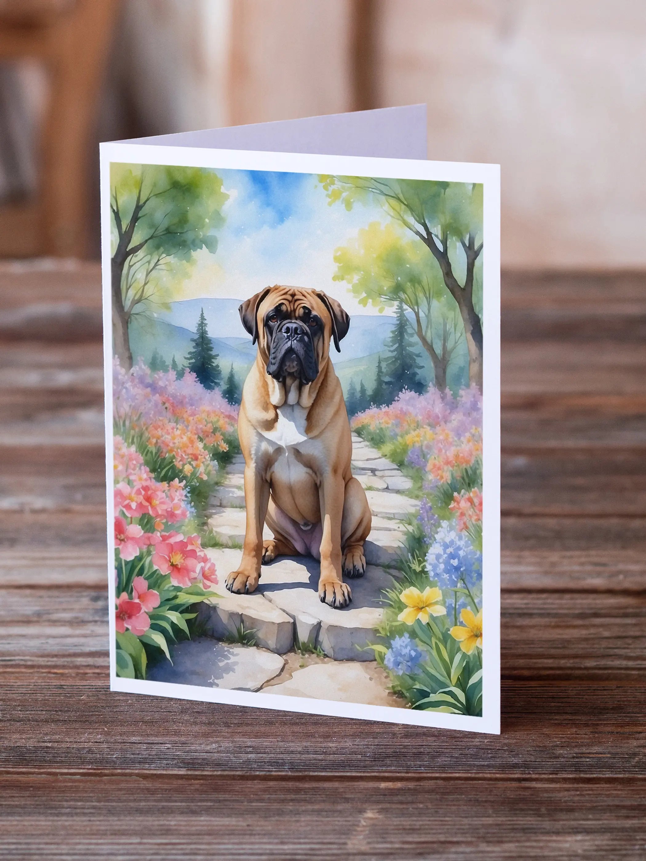 Bullmastiff Spring Path Greeting Cards Pack of 8 Caroline's Treasures