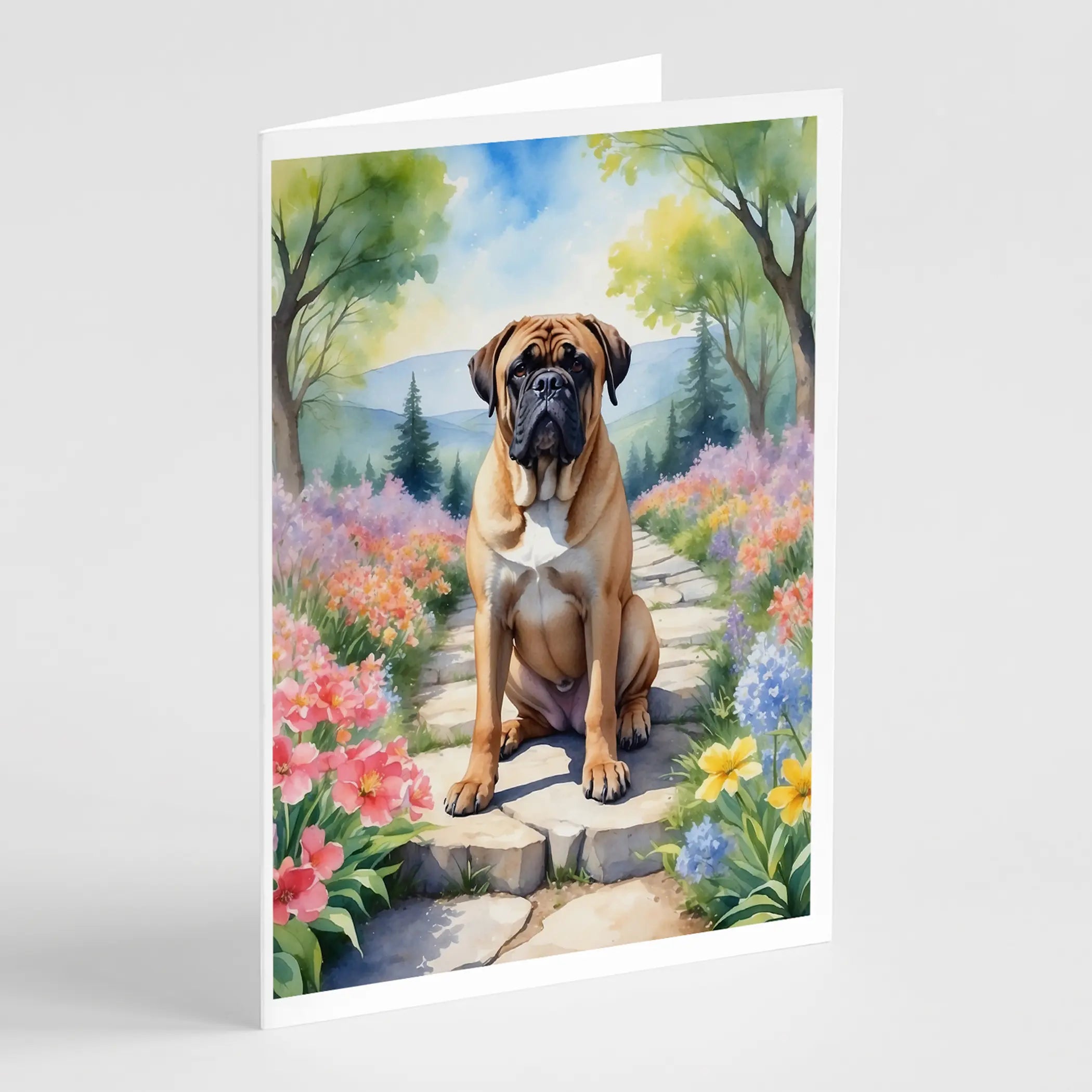 Bullmastiff Spring Path Greeting Cards Pack of 8 Caroline's Treasures
