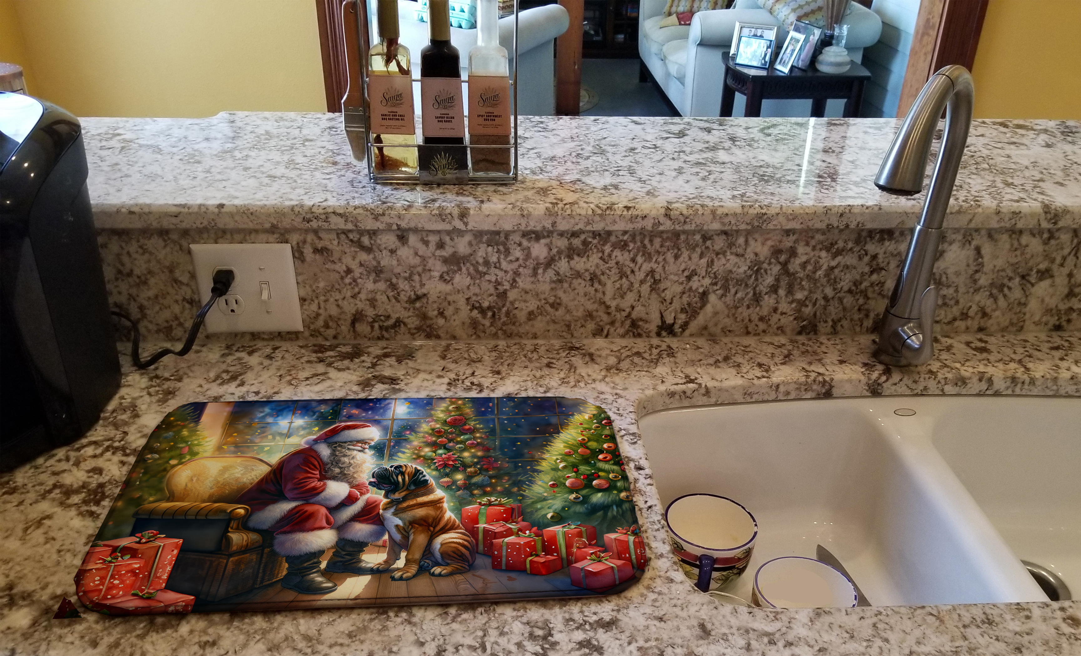 Bullmastiff and Santa Claus Dish Drying Mat Caroline's Treasures