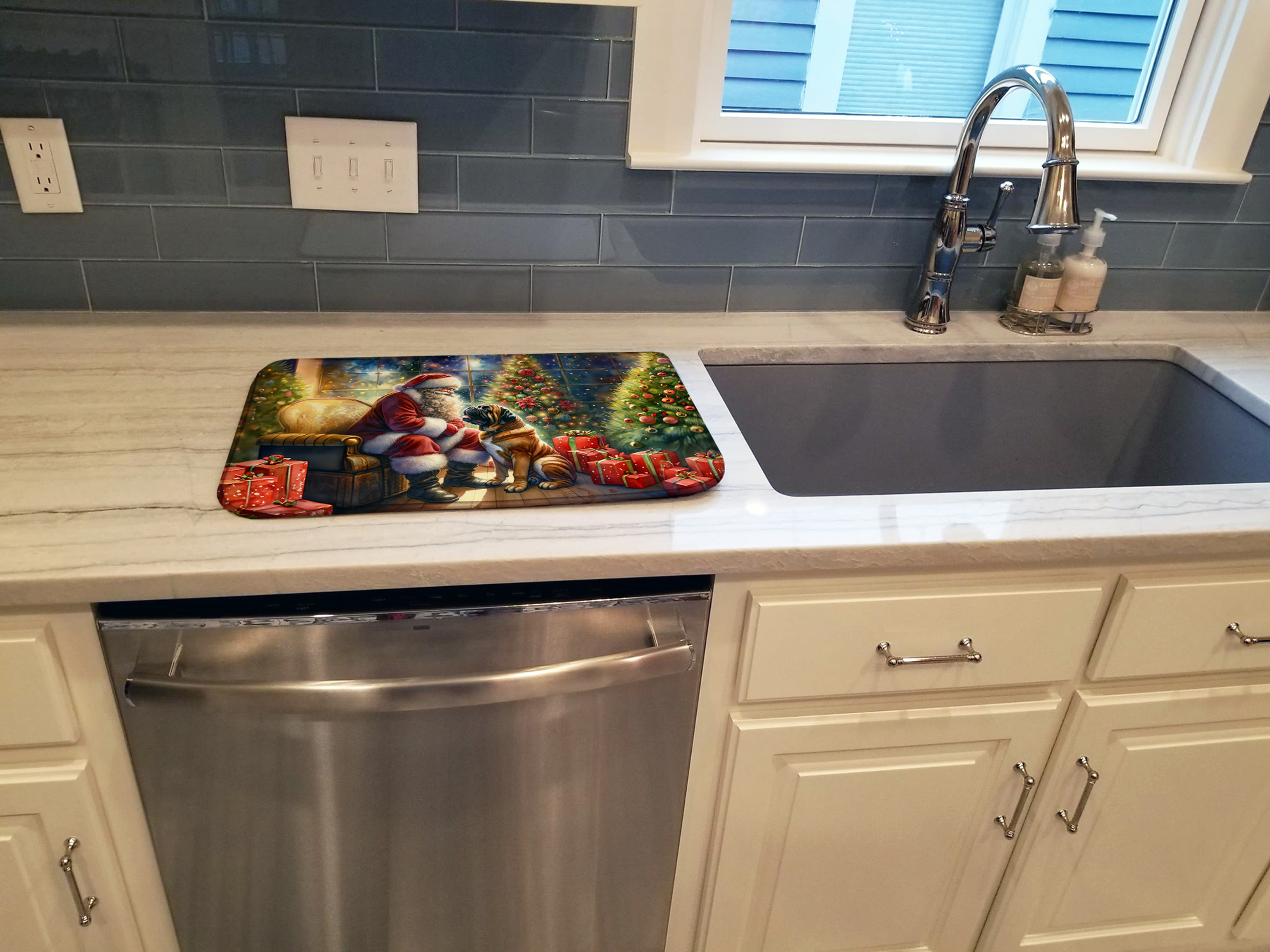 Bullmastiff and Santa Claus Dish Drying Mat Caroline's Treasures