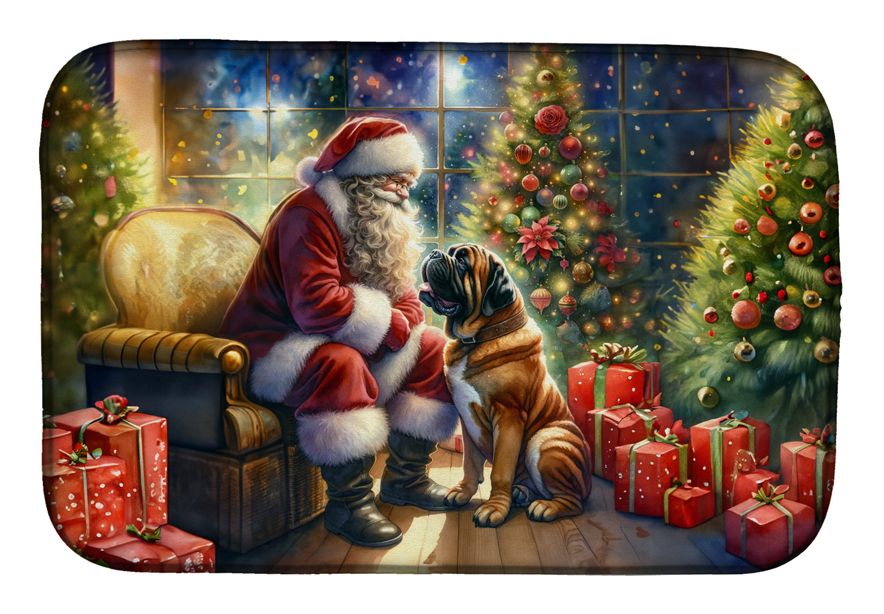 Bullmastiff and Santa Claus Dish Drying Mat Caroline's Treasures