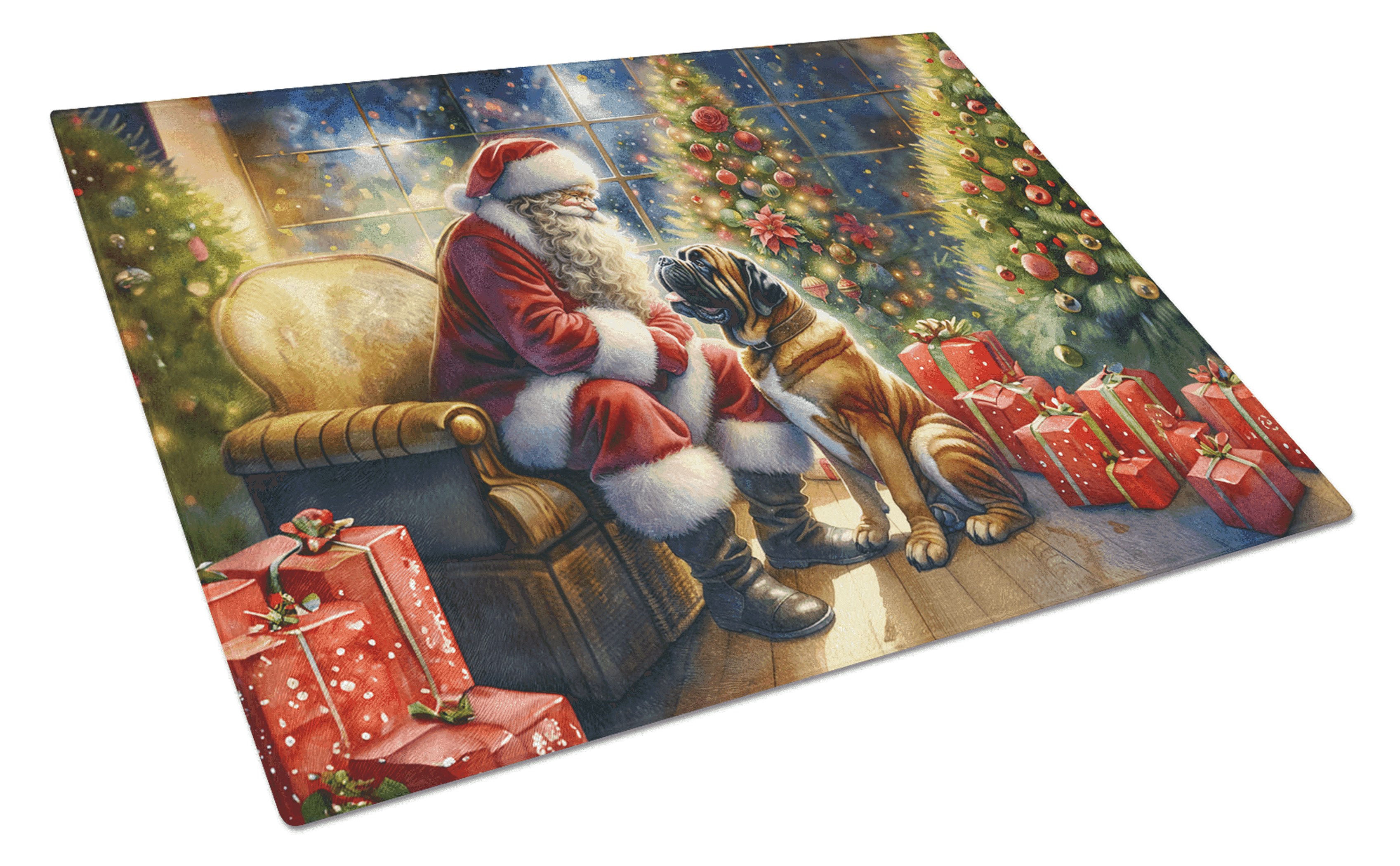 Bullmastiff and Santa Claus Glass Cutting Board Caroline's Treasures