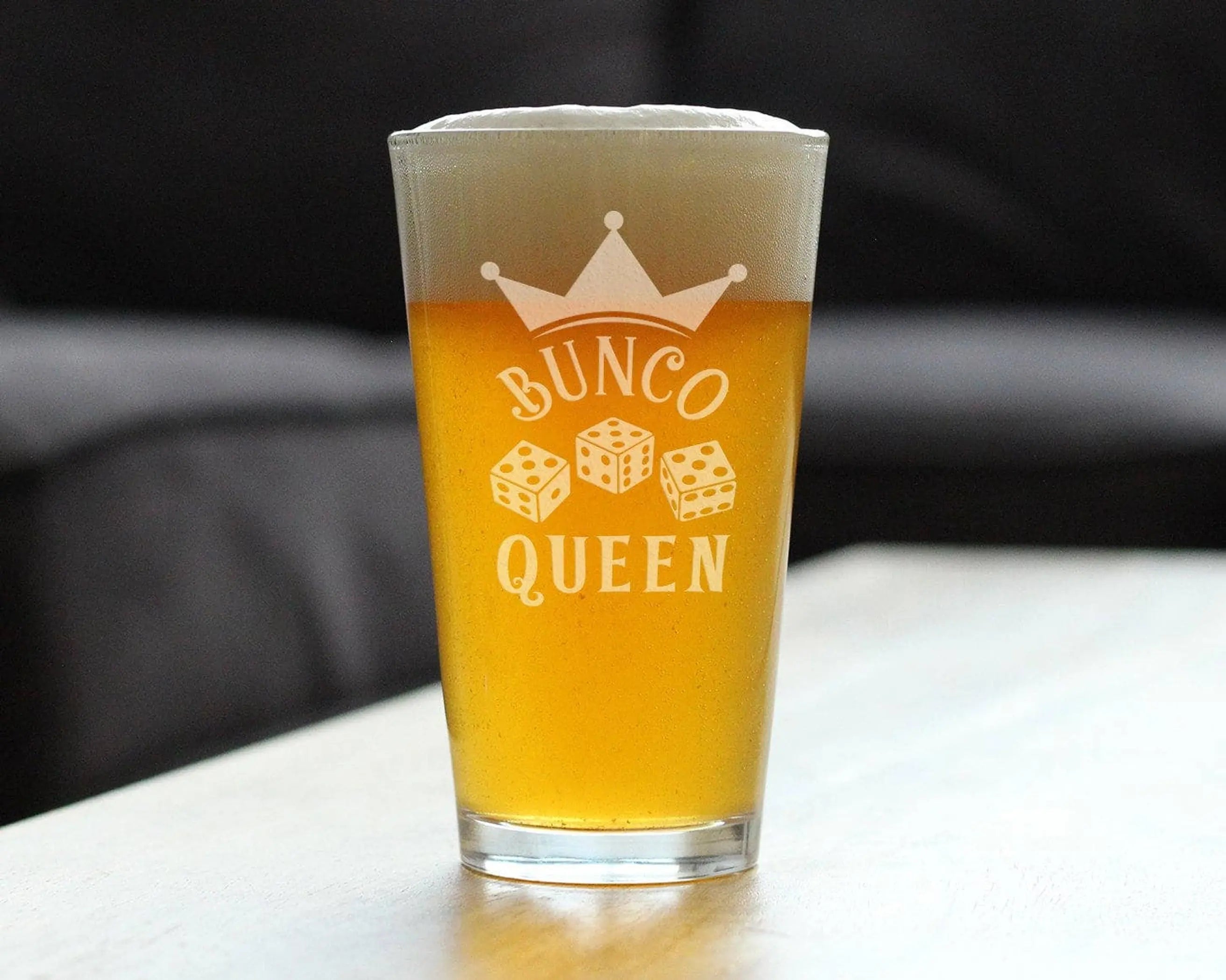 Bunco Queen Pint Glass for Beer - Bunco Gifts and Decor Bevvee