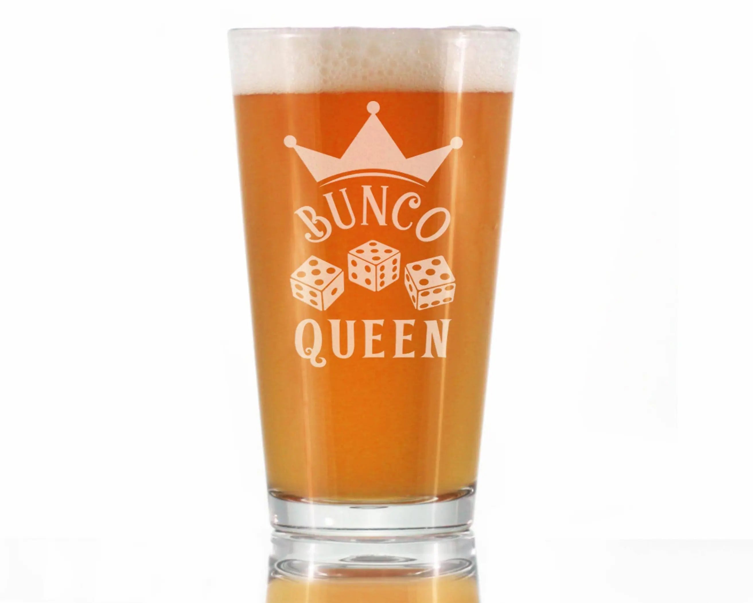 Bunco Queen Pint Glass for Beer - Bunco Gifts and Decor Bevvee